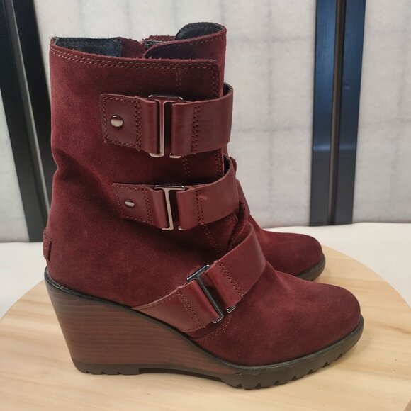 Sorel Shoes - Sorel After Hours Wedge Bootie Ankle Boots Moto Boho Burgundy Women US 7